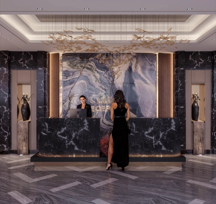 brown wooden headboard and sink collage