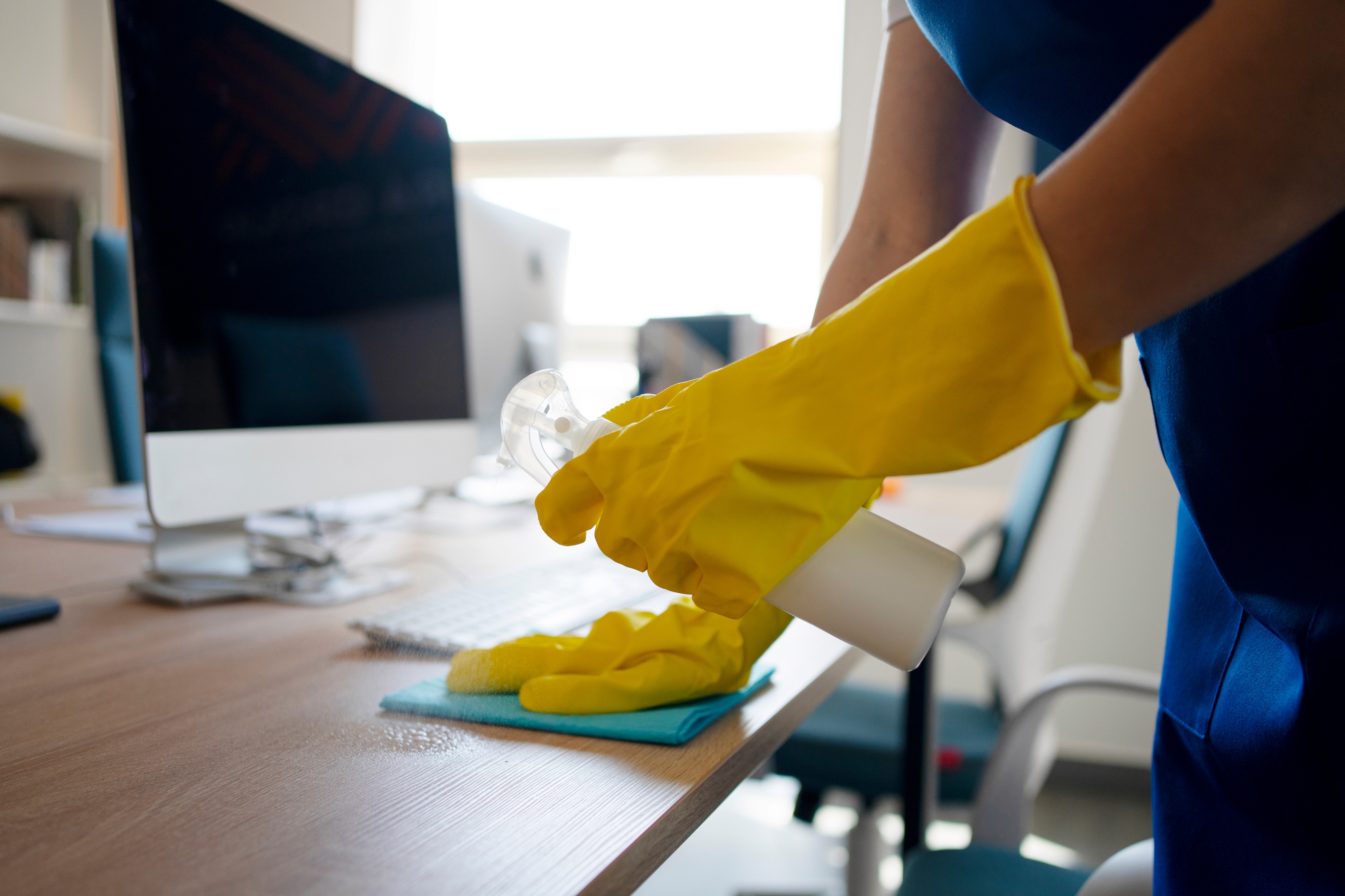 office sanitation by a woman