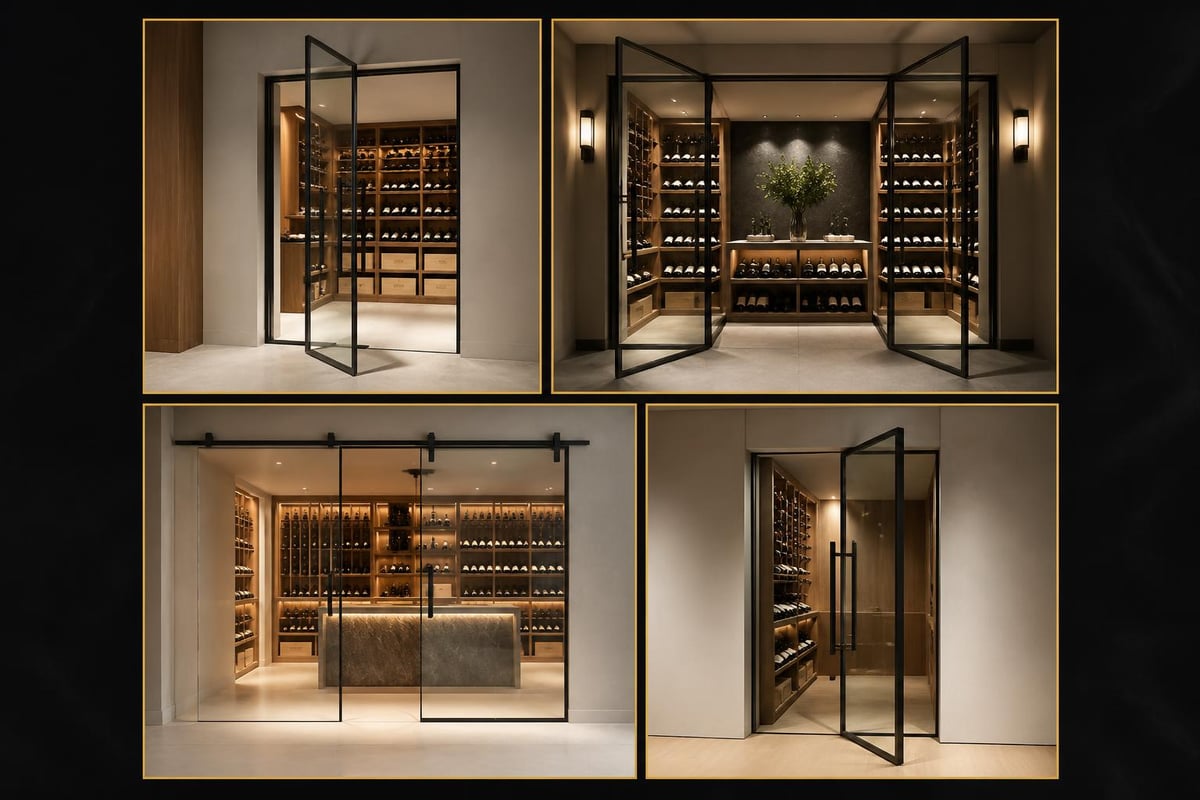 Wine cellar glass door configurations