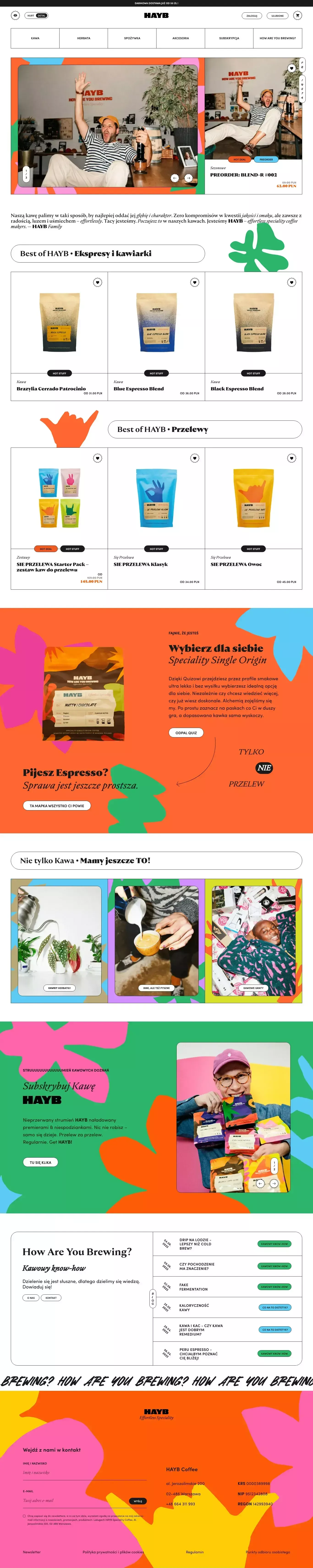 HAYB Effortless Speciality - palarnia ka ecommerce page screenshot showcasing Food & Drinks and Ecommerce design