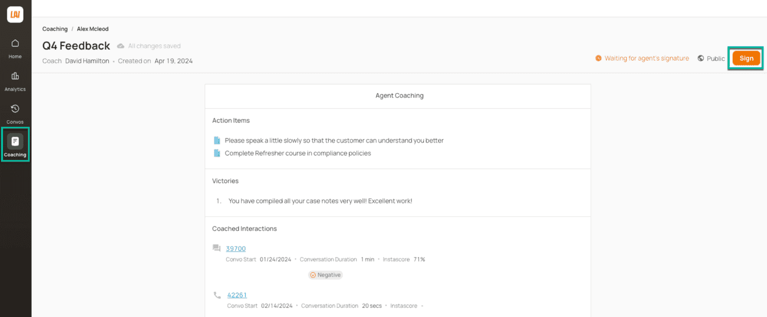 Agent Coaching: Feedback Notes