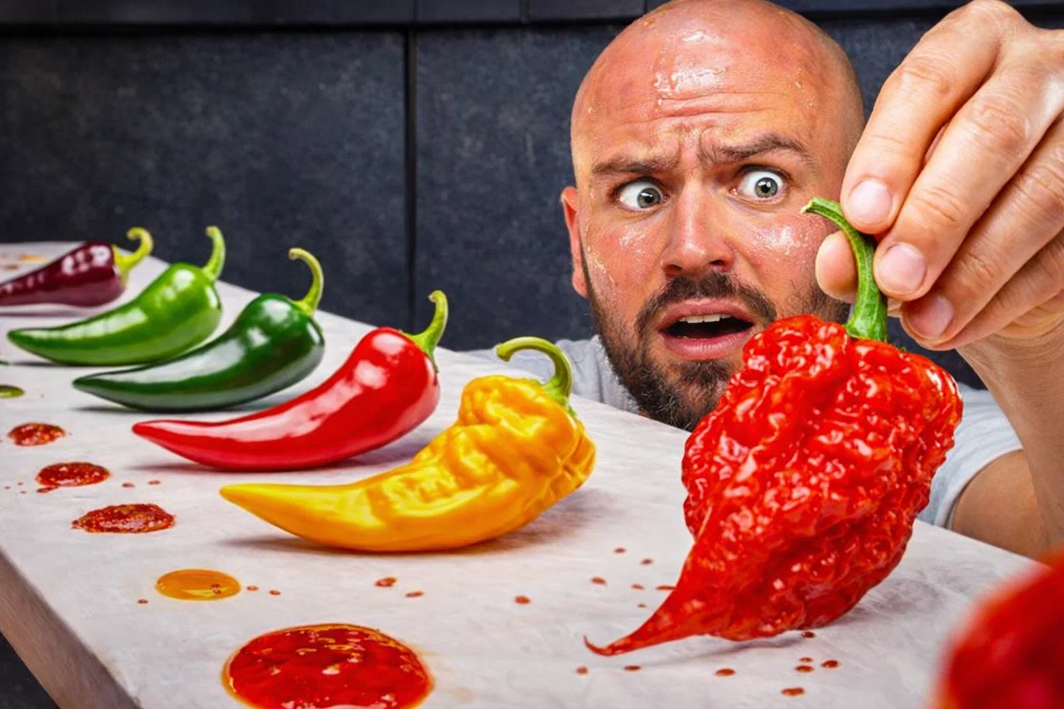 Woman on a yellow waterslide, smiling. Man on slide behind her, city skyline in background.