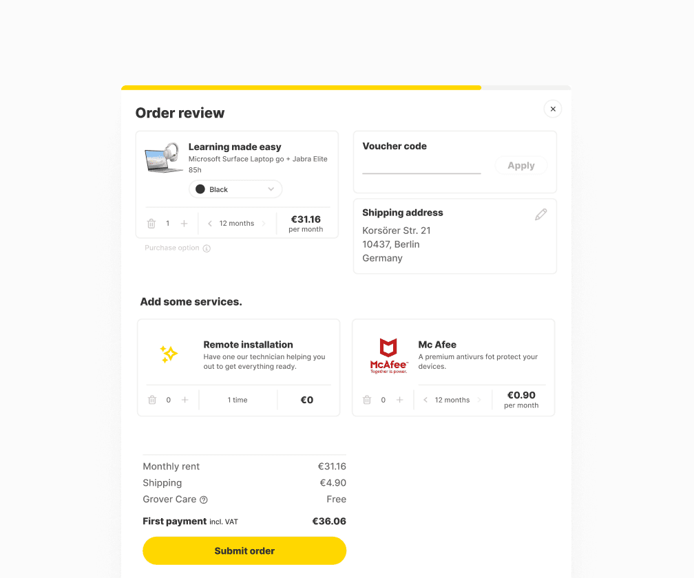 Order screen UI