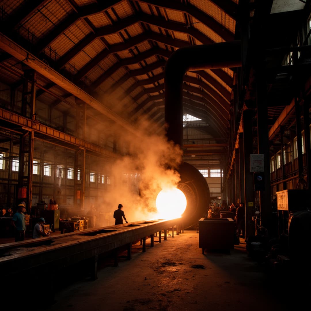 eine alte halle in der eisen eingeschmolzen wird