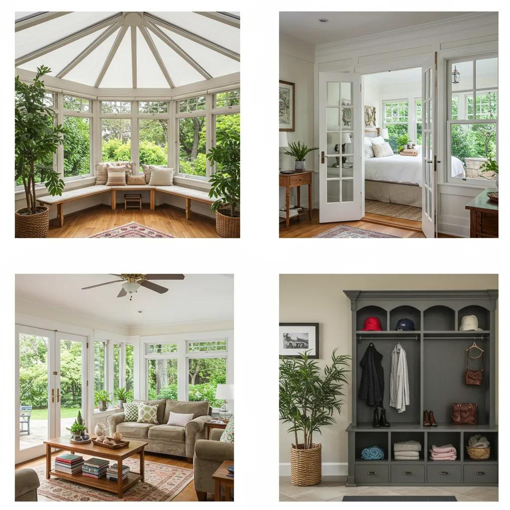 Cozy living space featuring various home additions like a sunroom and master suite, emphasizing warmth and functionality