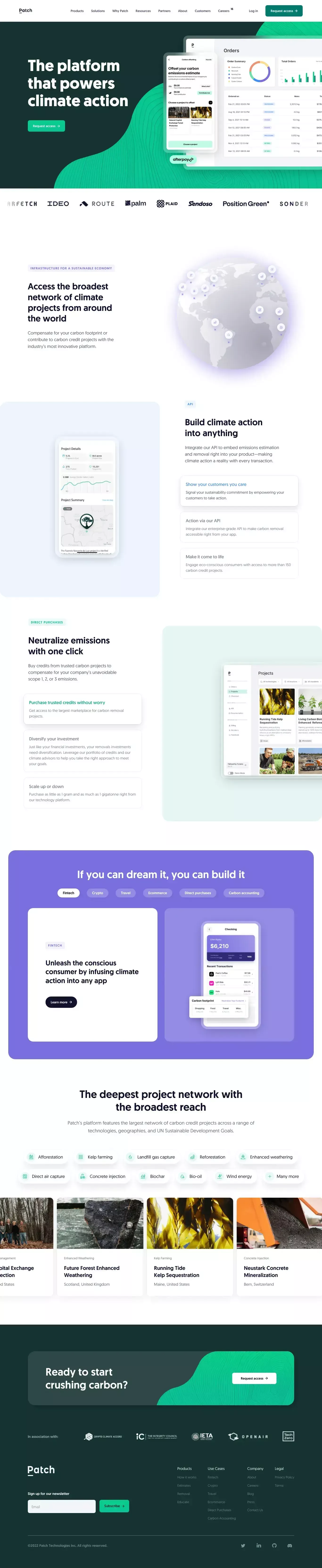 The platform that powers climate action landing page screenshot showcasing Tech and Nature design