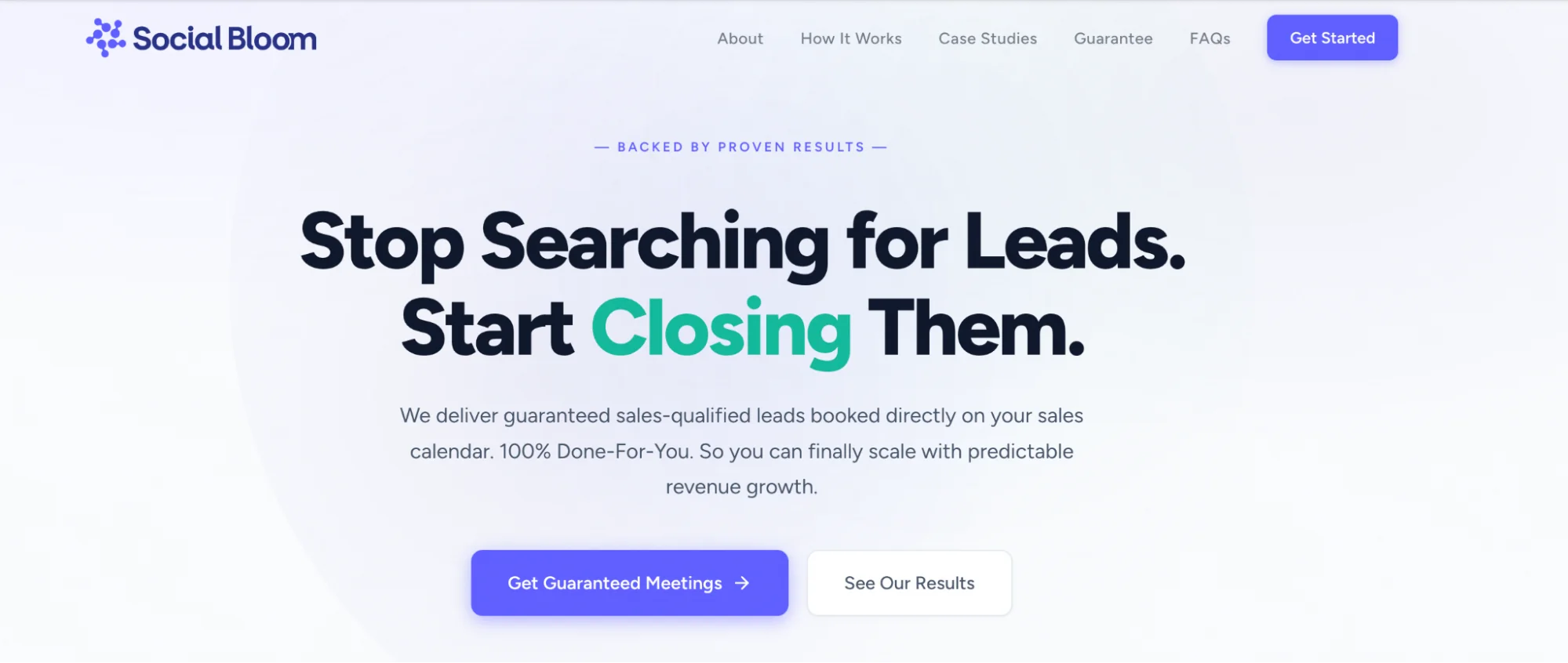 SocialBloom homepage: outsourced B2B outbound and lead generation