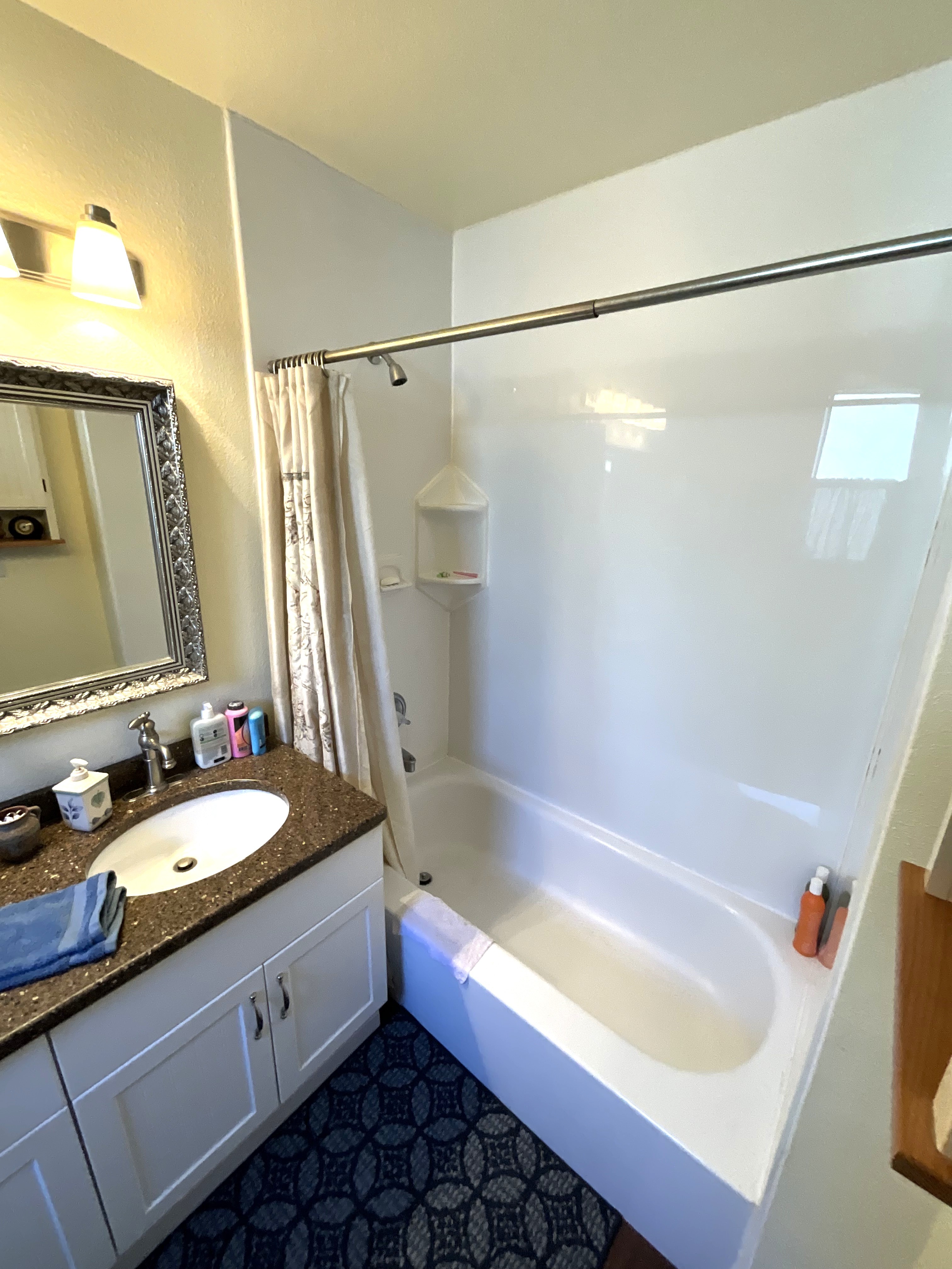 Alt="Clyde Hill Bellevue acrylic liner removal before - tub to shower remodel Factoria