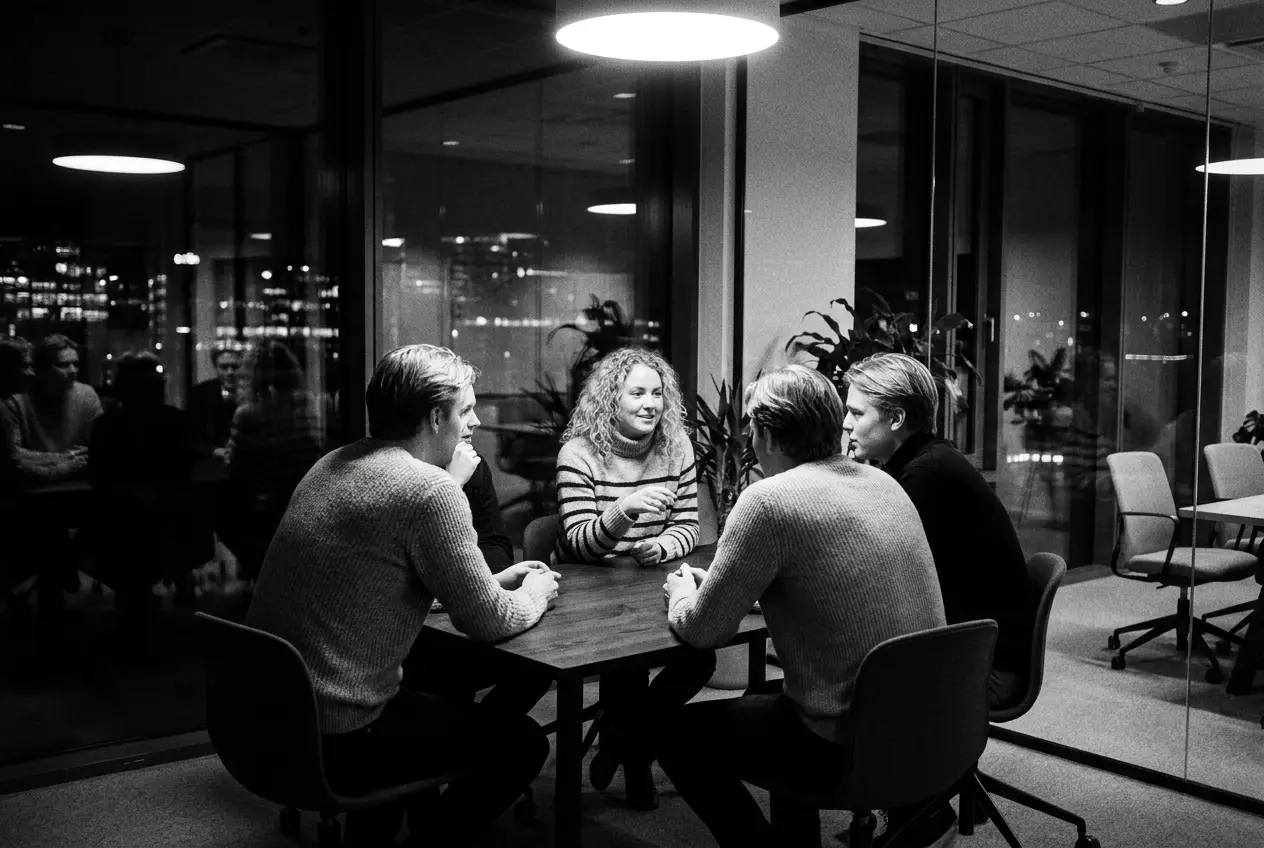 Team working in an office watching at a presentation