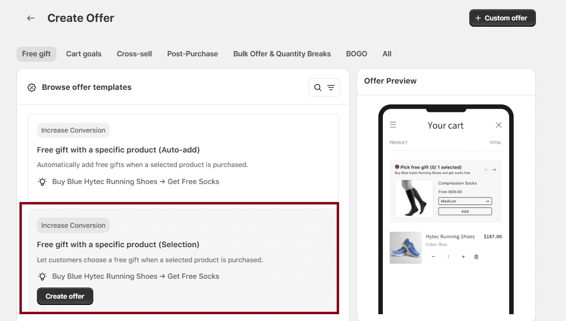 Creating a Free Gift selection offer using Monk