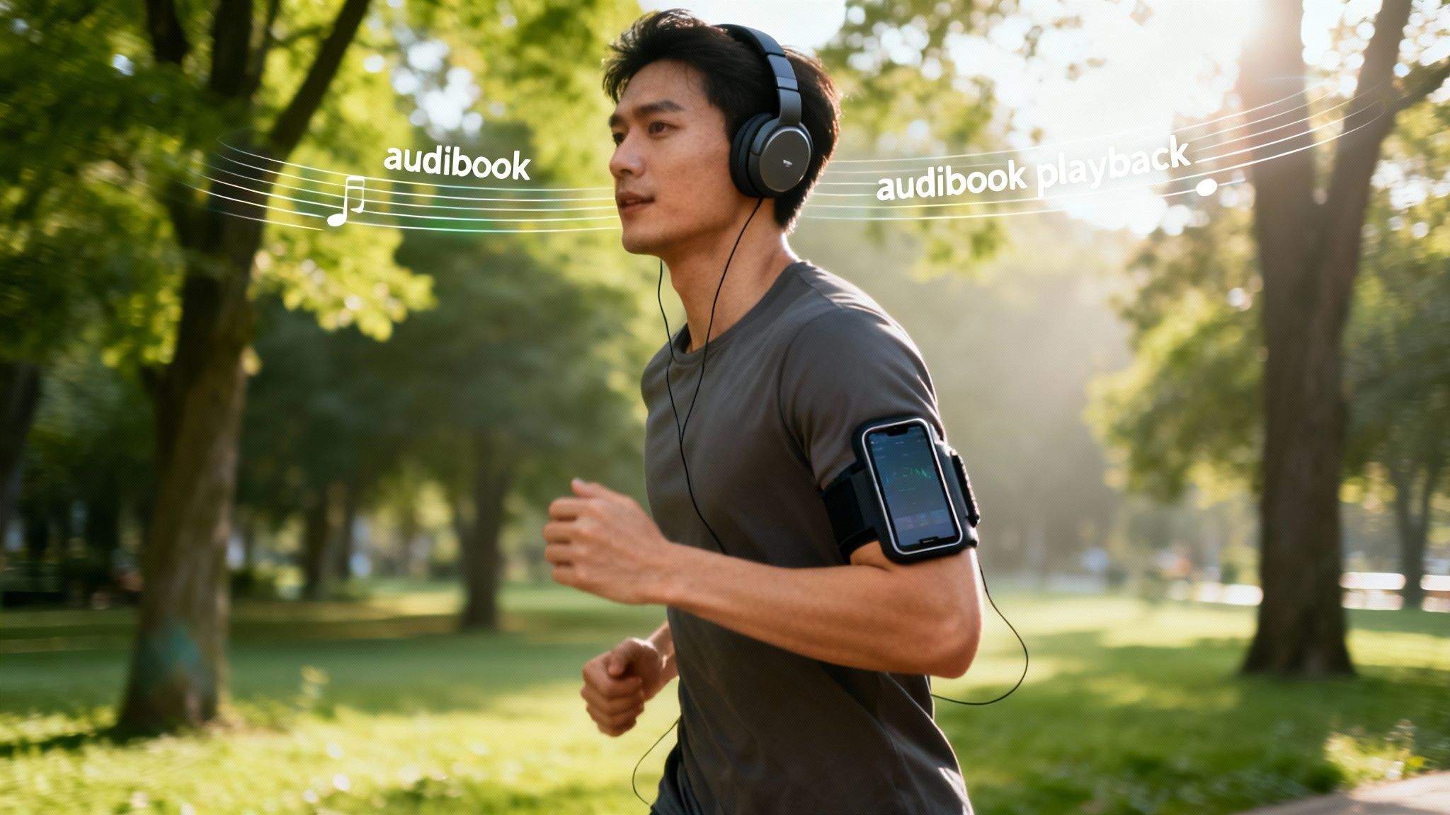 Speak4Me – A student listening to a textbook on their tablet with headphones while studying in a library.