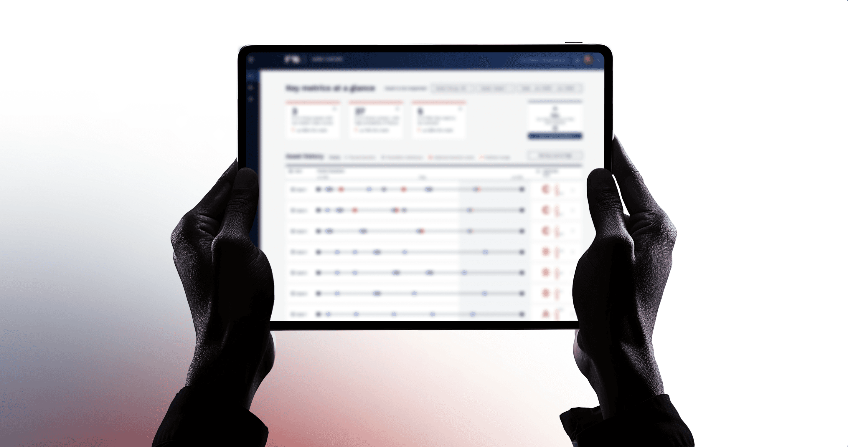 A hand holding a smartphone with a data analytics chart on the screen.