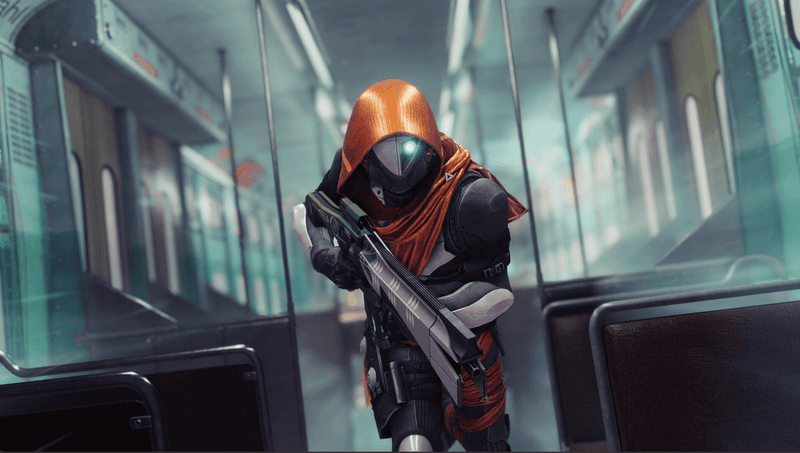 Screenshot Destiny 2 Année de la Prophétie PC – personnage en armure dans station futuriste éclairée en bleu sur KeyVerse Gaming