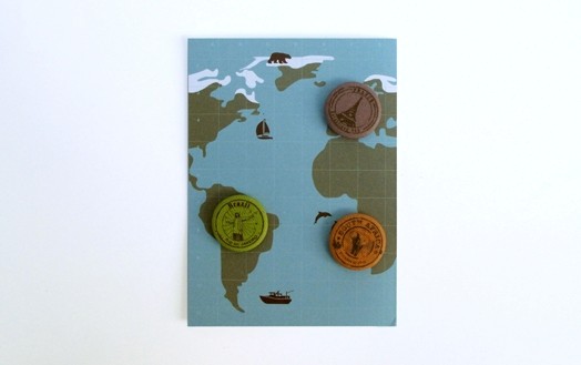 buttons covered with colored fabrics and illustrations