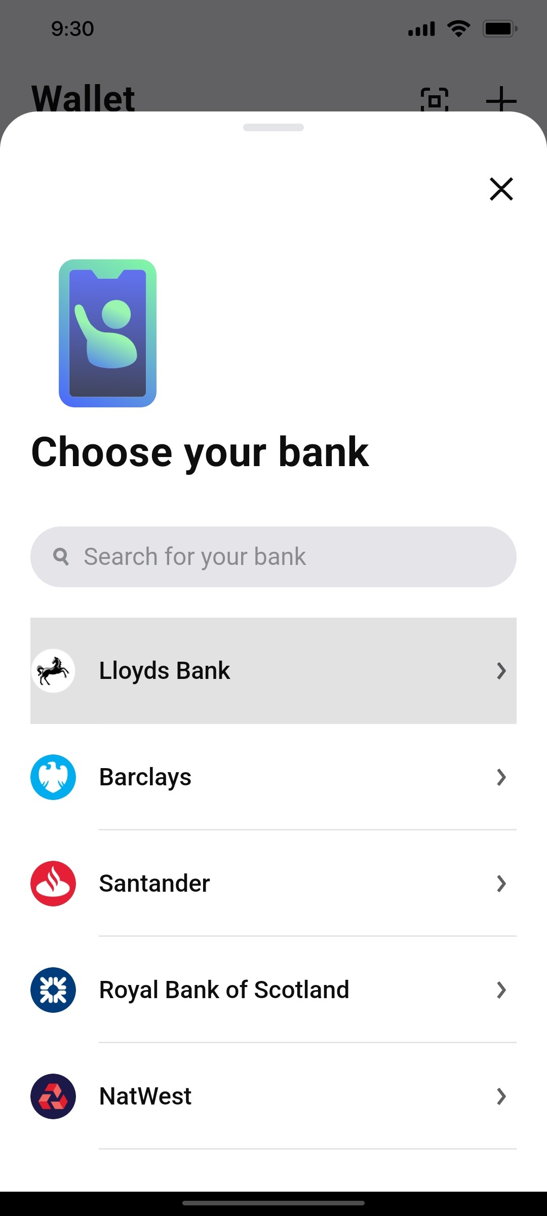 Klarna Choose your Bank Page Screen