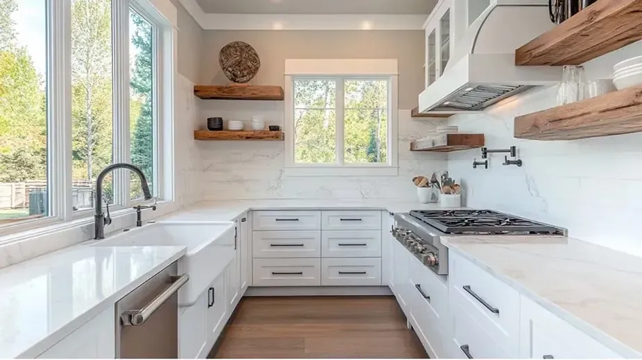 Soften White Cabinetry with Wood and Marble.webp