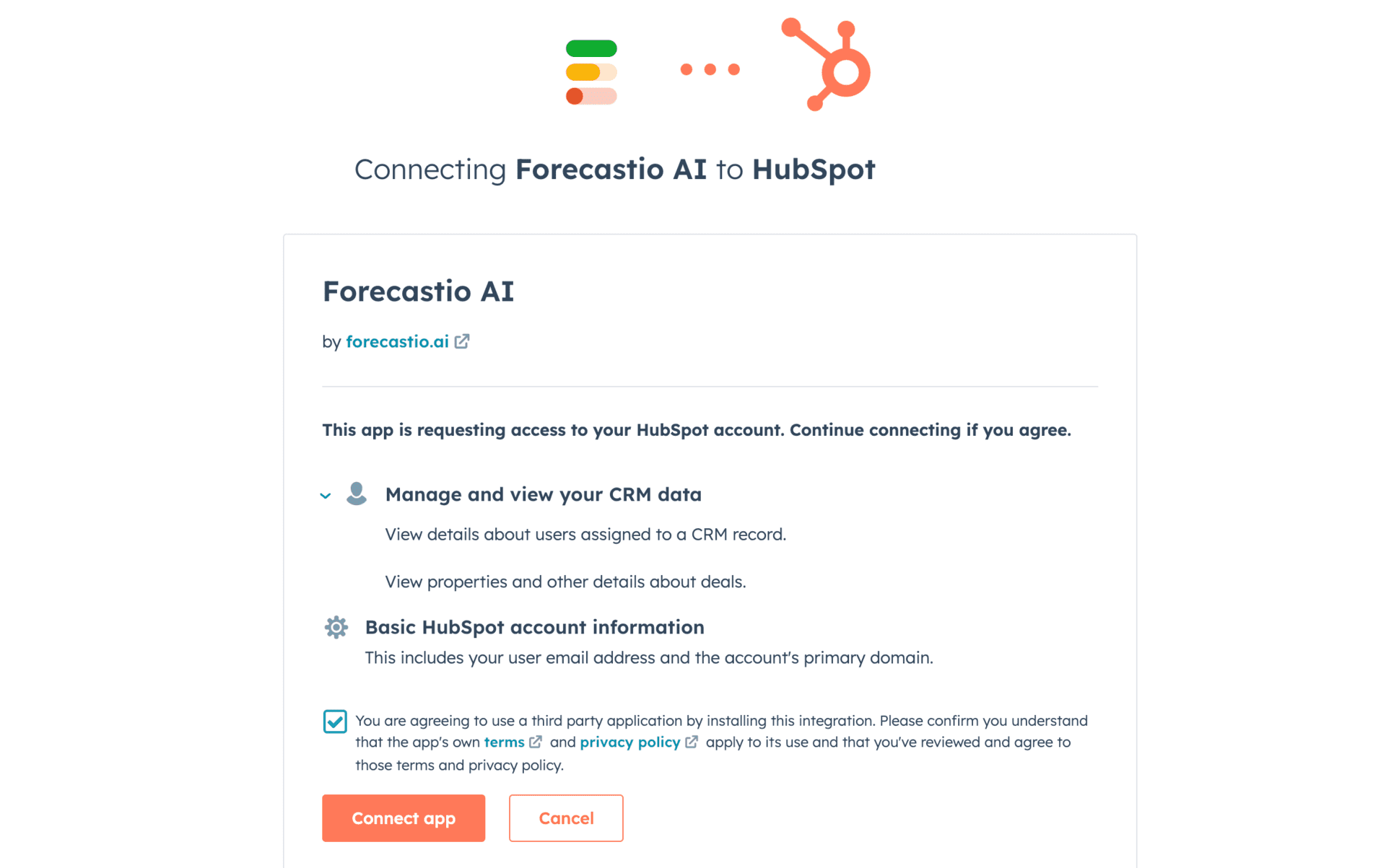 Hubspot integration with Forecastio