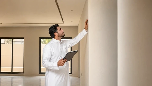 مهندس يجري فحصًا هندسيًا لعقار قبل الشراء في الرياض