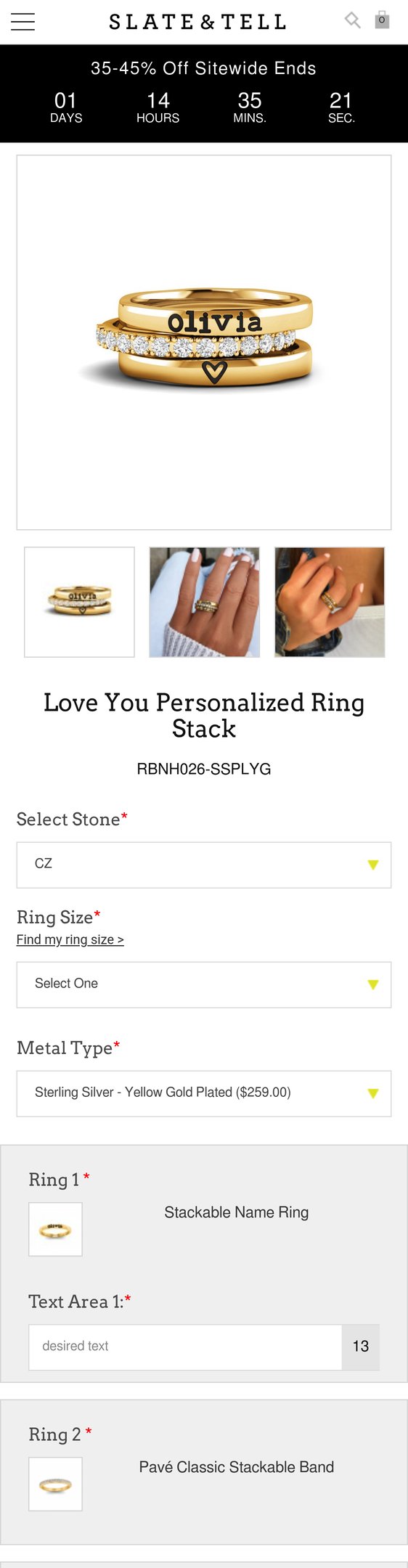Jewelry product options include: ring for Love You Personalized Ring Stack from Slate and Tell.
