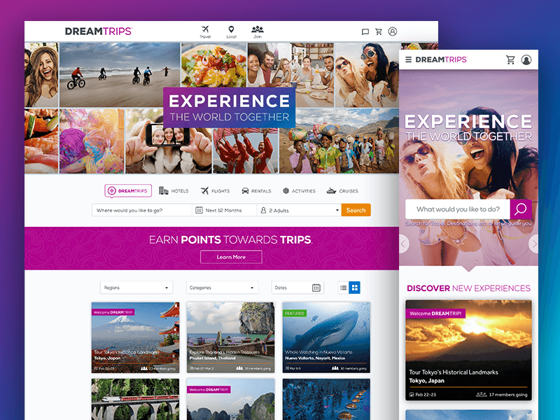 DreamTrips Desktop and Mobile Homepages