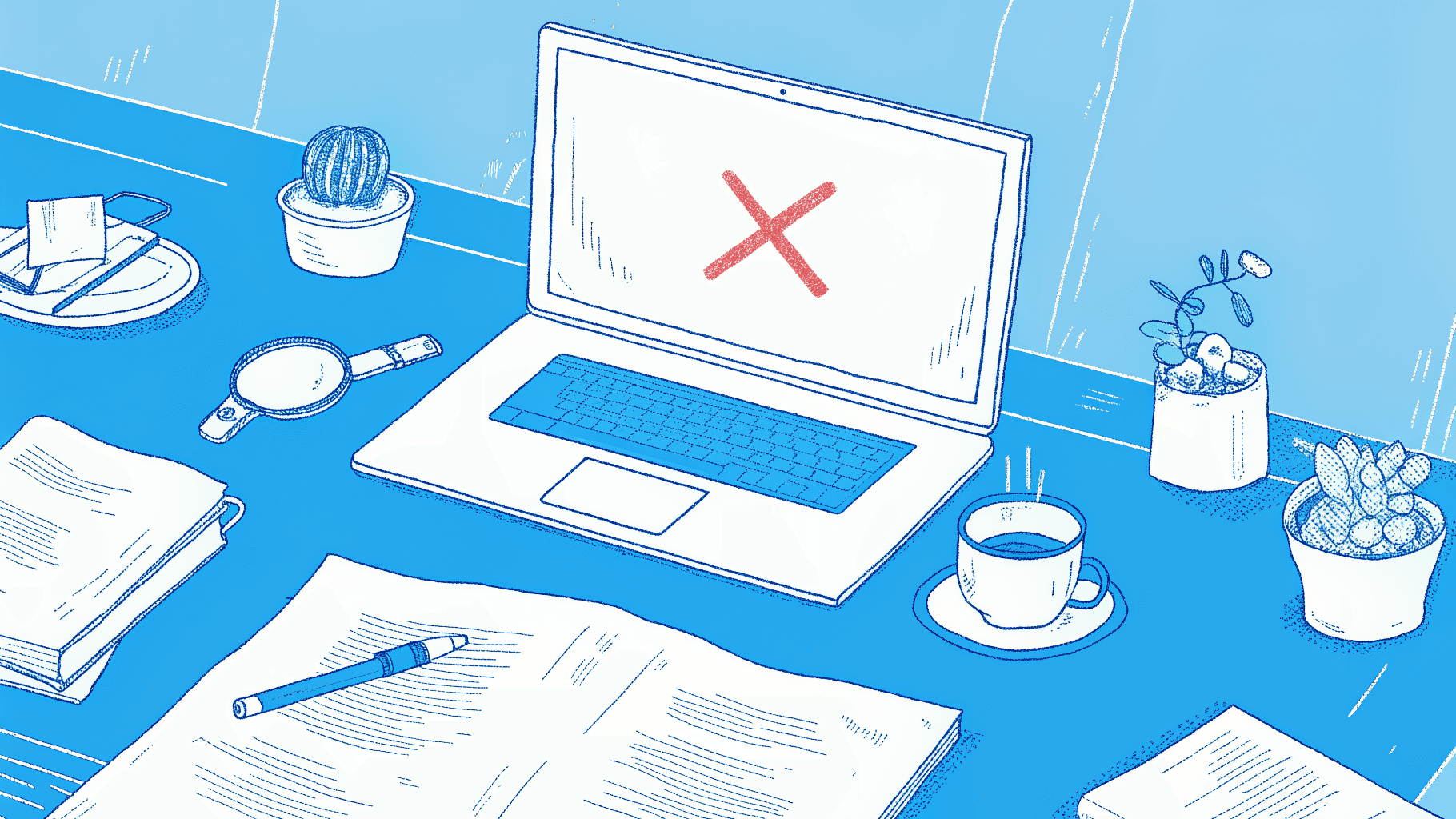Laptop showing a completed state filing beside a newspaper open to legal notices