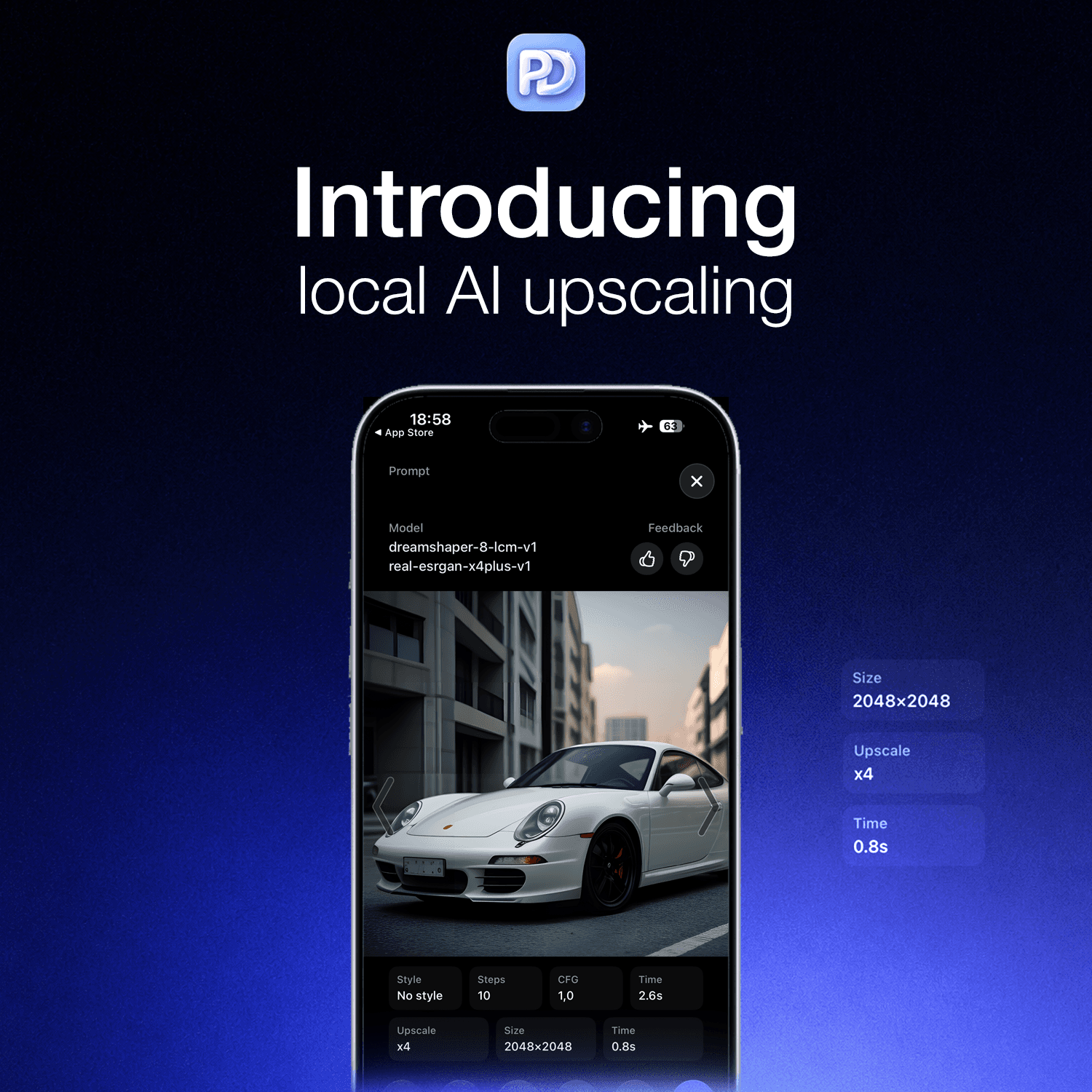 PhoneDiffusion local AI image upscaling feature on iPhone