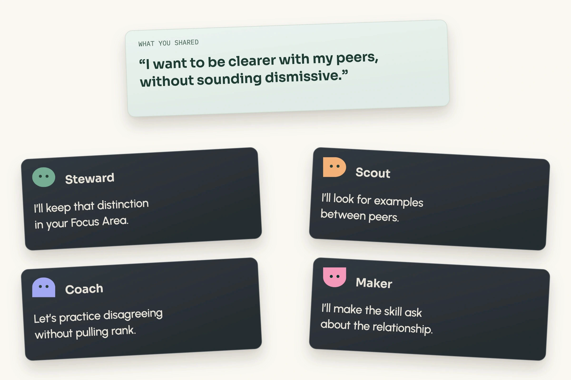 A learner’s goal, to be clearer with peers without sounding dismissive, with four suggestions for how to work toward it