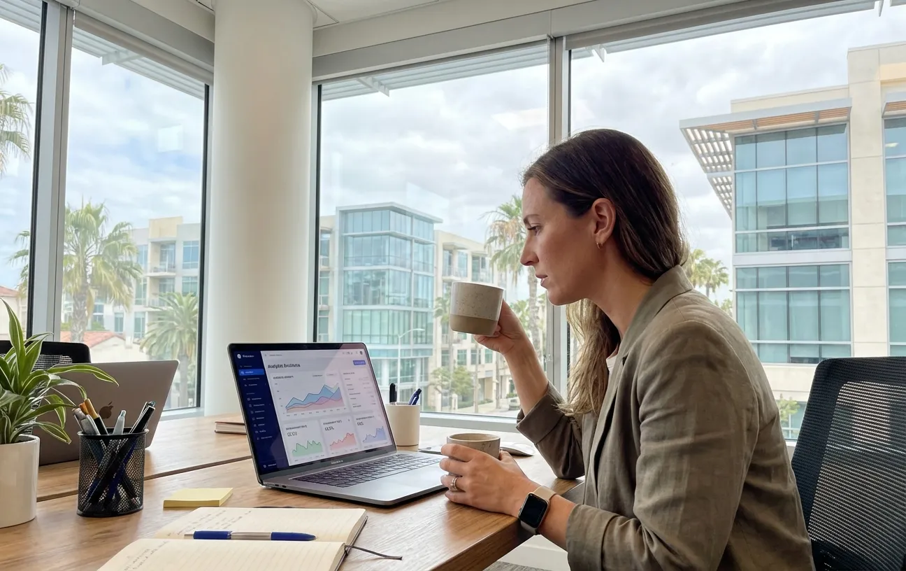 RockN' Socials expert analyzing data at Digital Marketing Agency office.