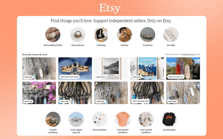  Etsy homepage