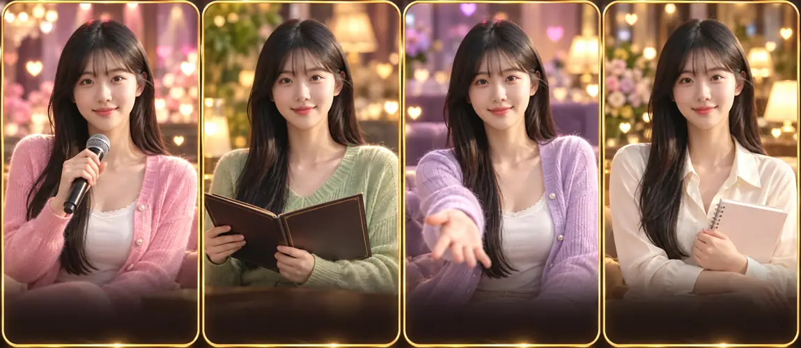 편안한 사복 차림의 사이트 안내모델이 전하는 가라오케 카드