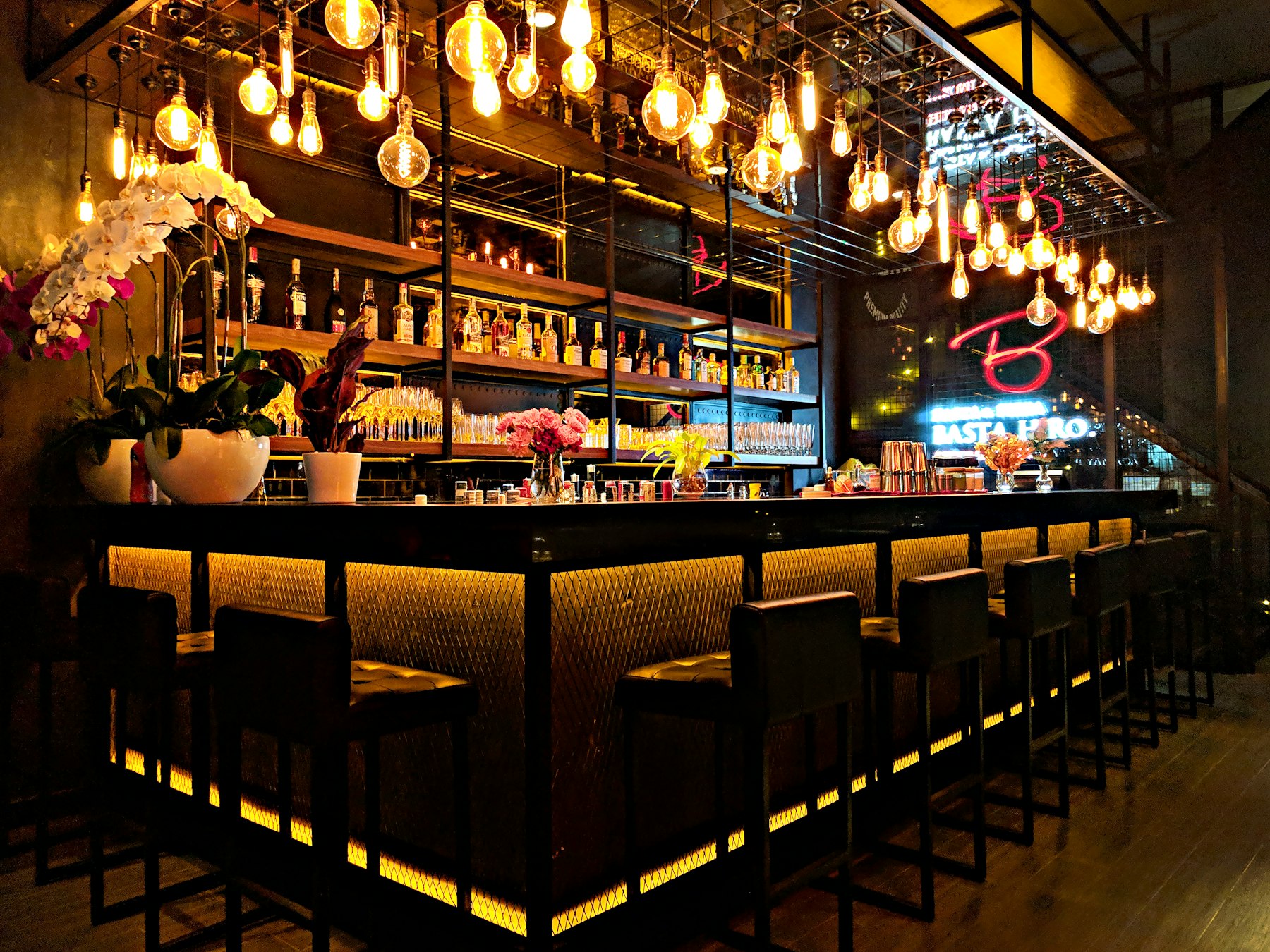 The bar, late