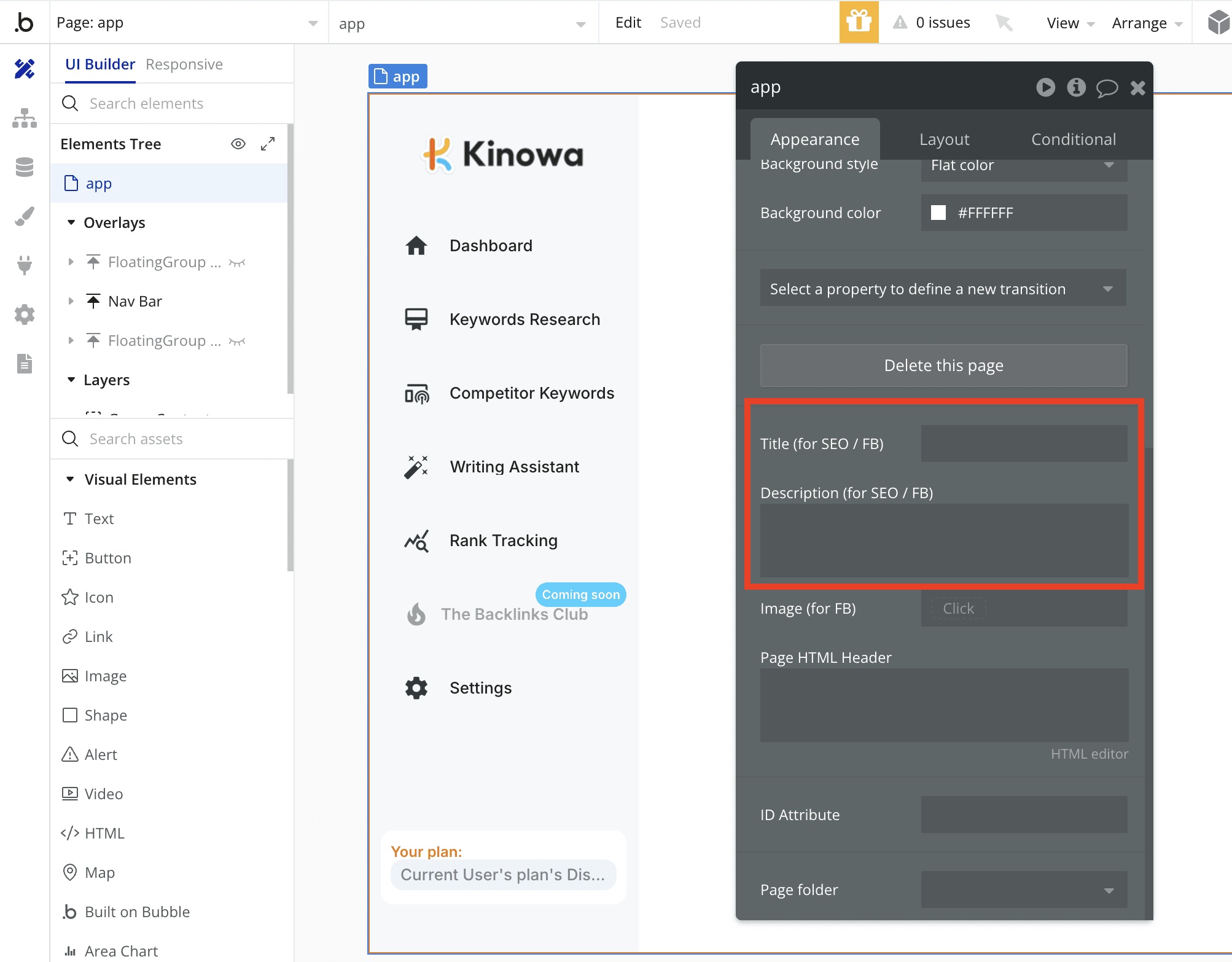 Ajouter une metadescription sur une page Bubble
