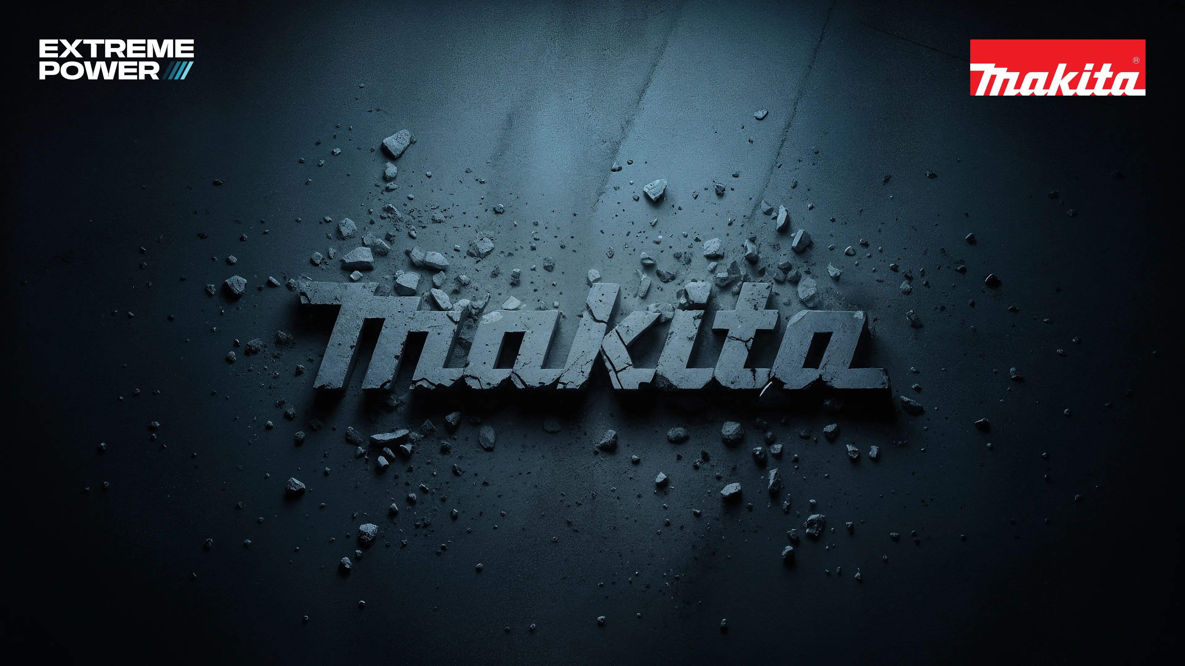 Makita Logo made out of concrete on conrete