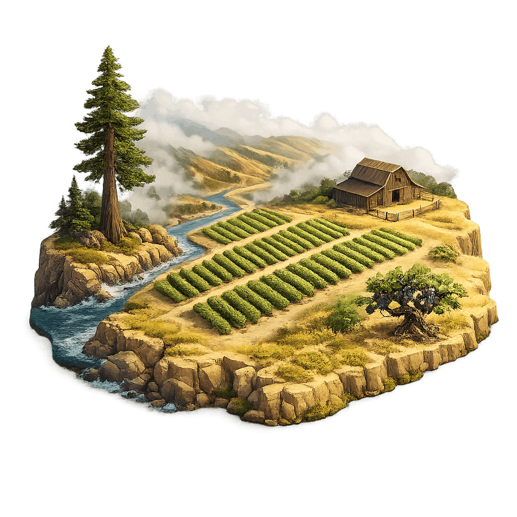 Artistic illustration of the Sonoma County wine region.