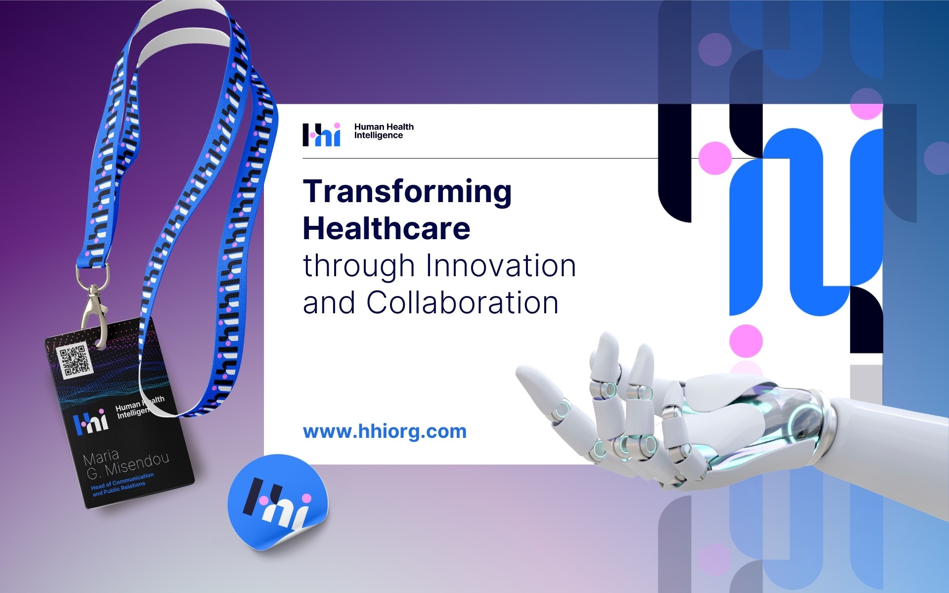 Composite featuring Human Health Intelligence identity across print and digital materials