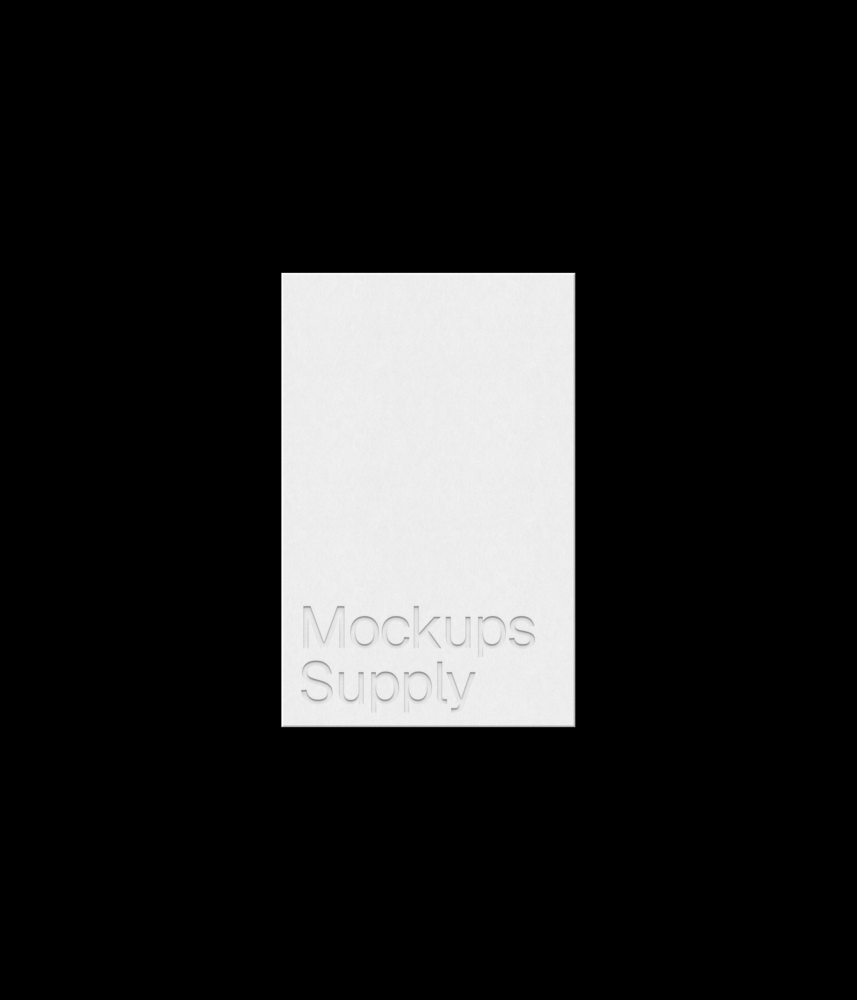 European business card mockup portrait for Photoshop with debossed text effect, white card on black background, minimal branding and stationery presentation