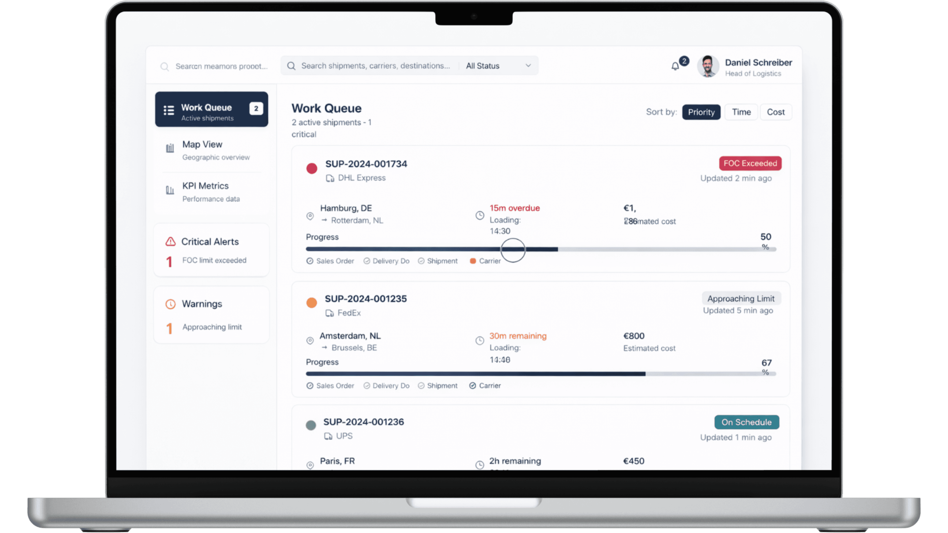 interface of the freight platform