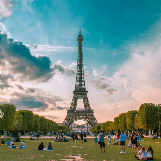 Eiffel Tower and park visitors