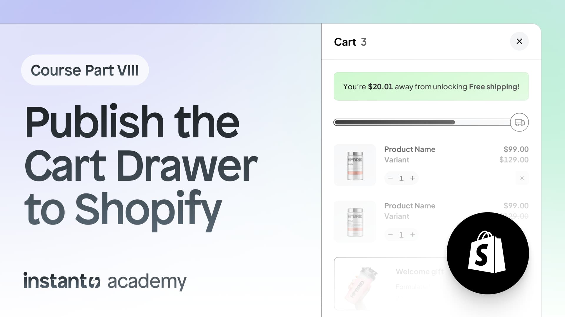 cart drawer course - publish to shopify
