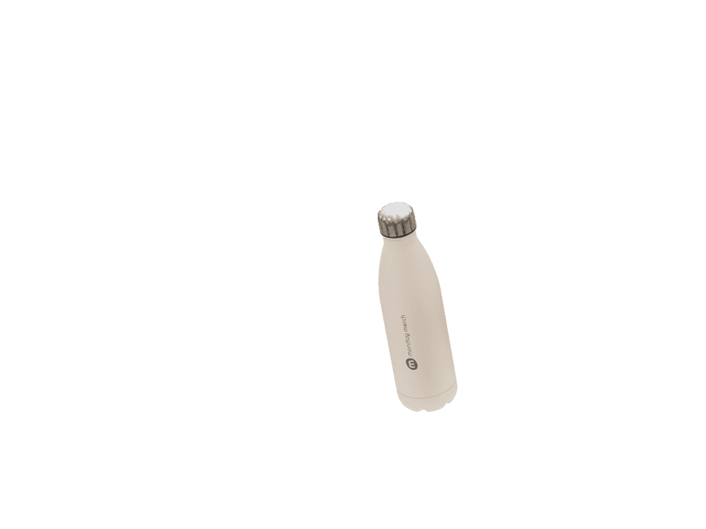 A small, cylindrical bottle with a narrow neck and a white label, set against a dark blue background.