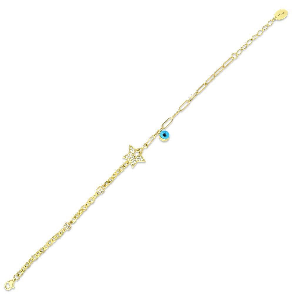 Assos Pırlanta 14 Ayar Altın Yıldız ve Nazar Boncuklu Bileklik