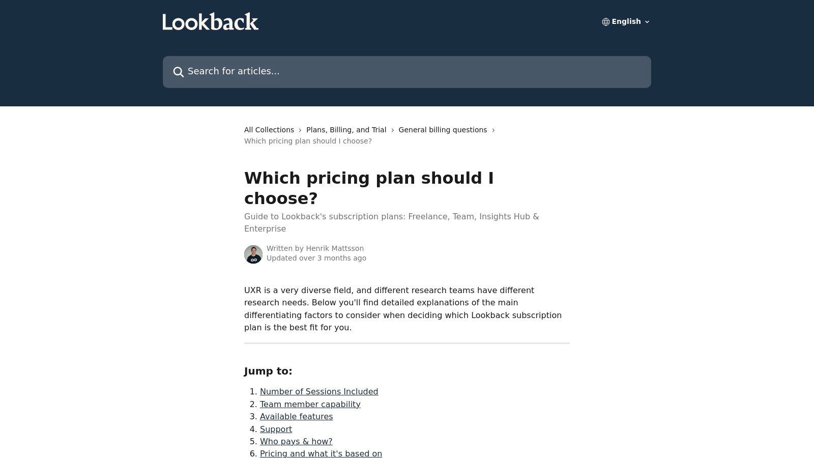Lookback pricing plans