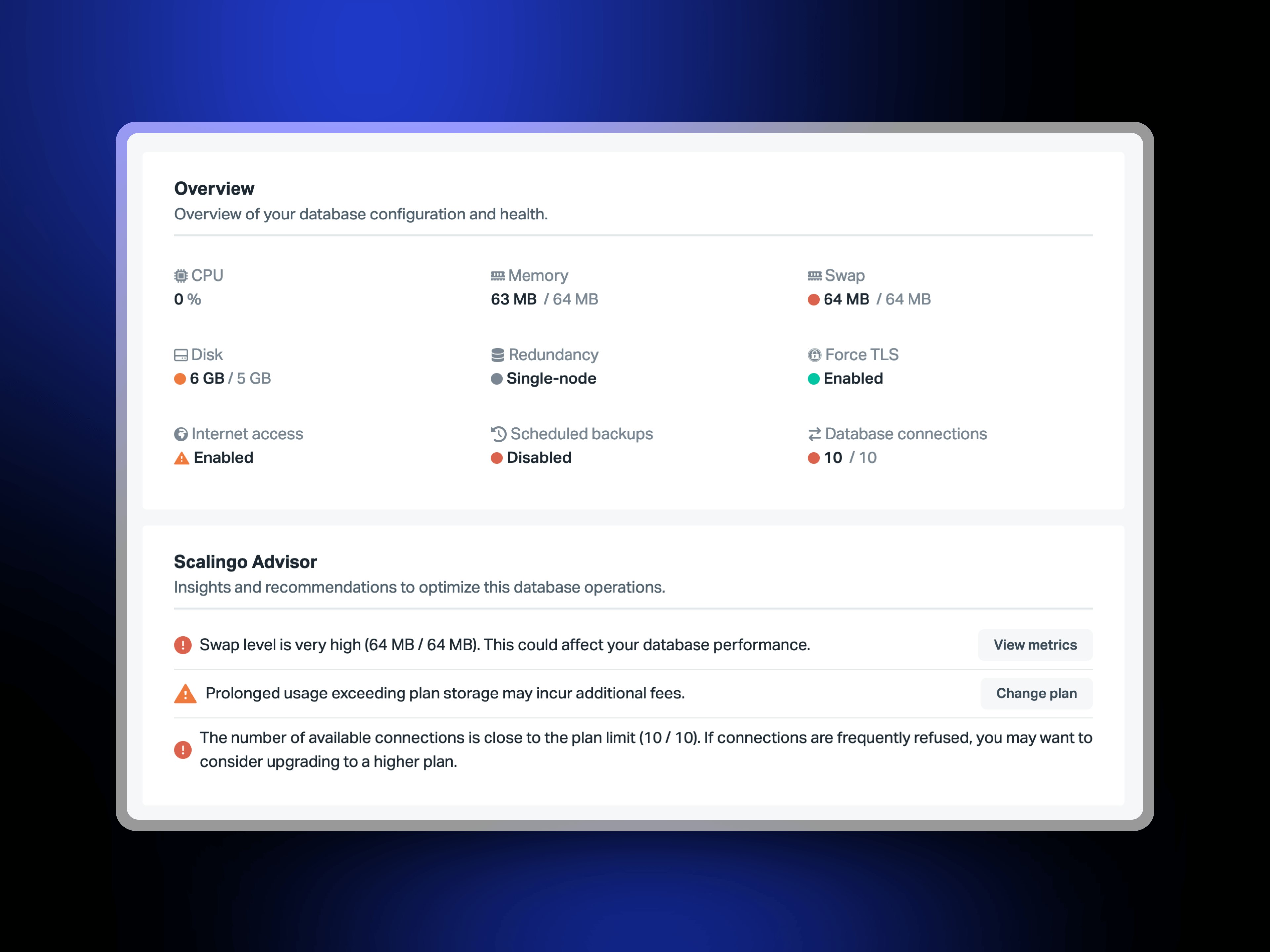 Overview of Scalingo Advisor on the new dashboard