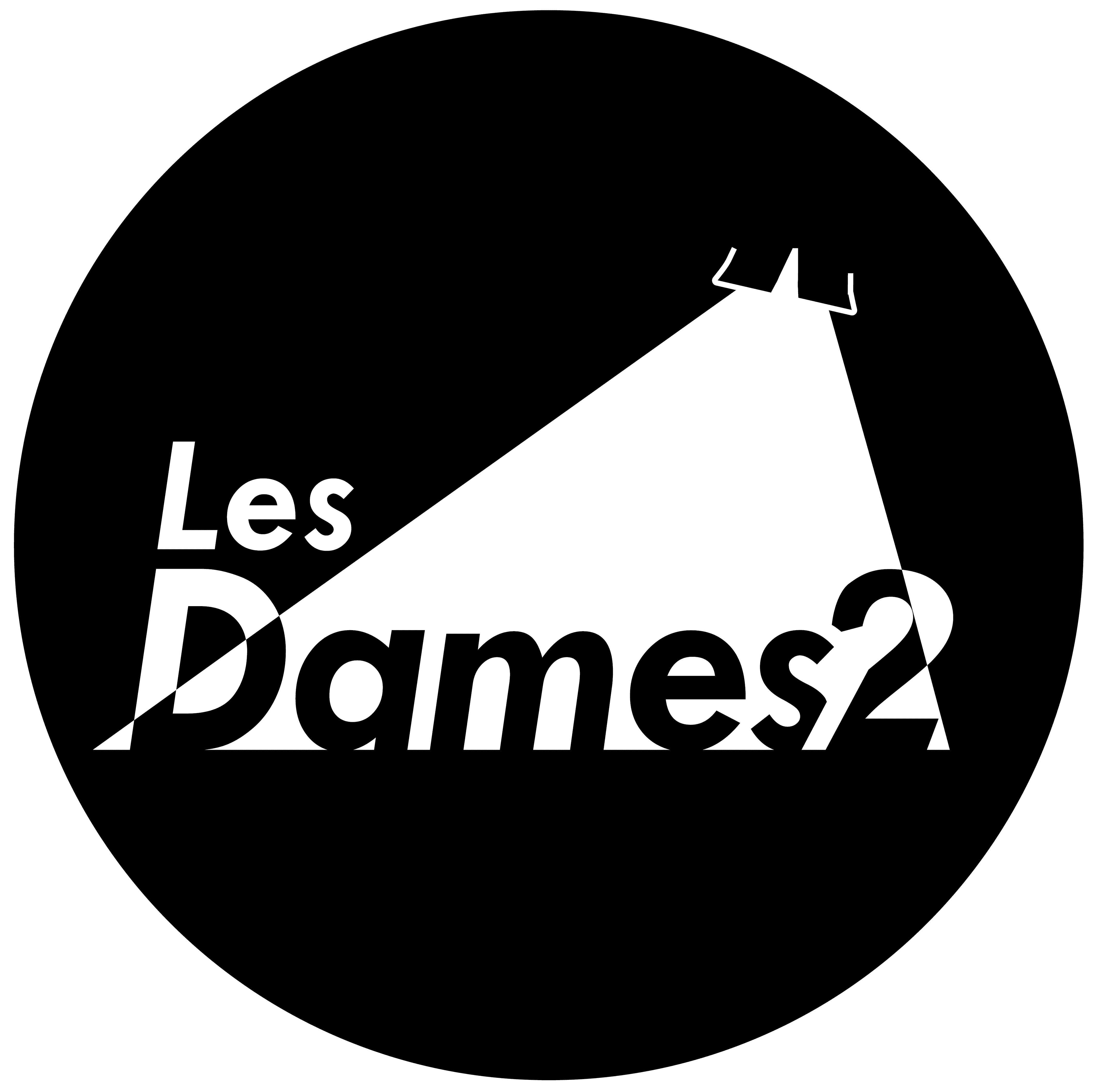 Logo noir et blanc "Les Dames2" avec projecteur dessinant un faisceau de lumière en forme de triangle.