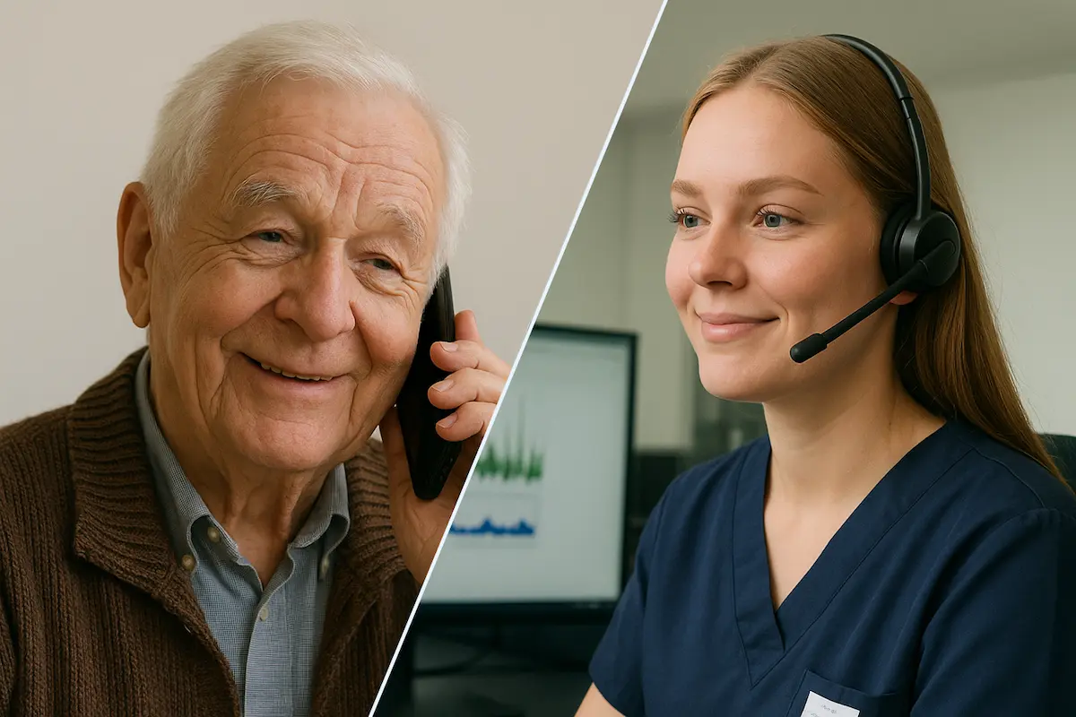 En eldre man nsom snakker med en sykepleier over telefon