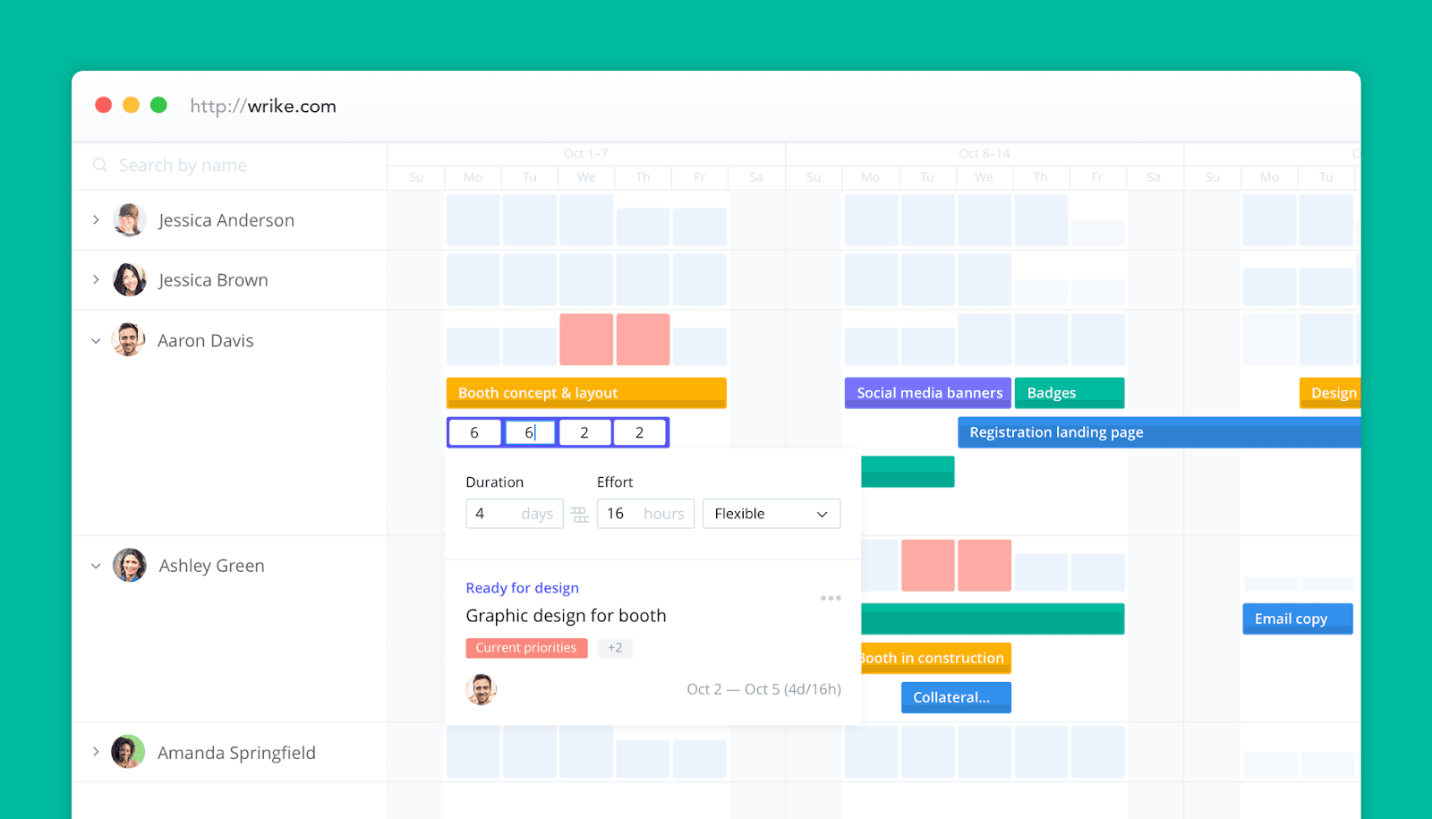 Wrike's interface for project management