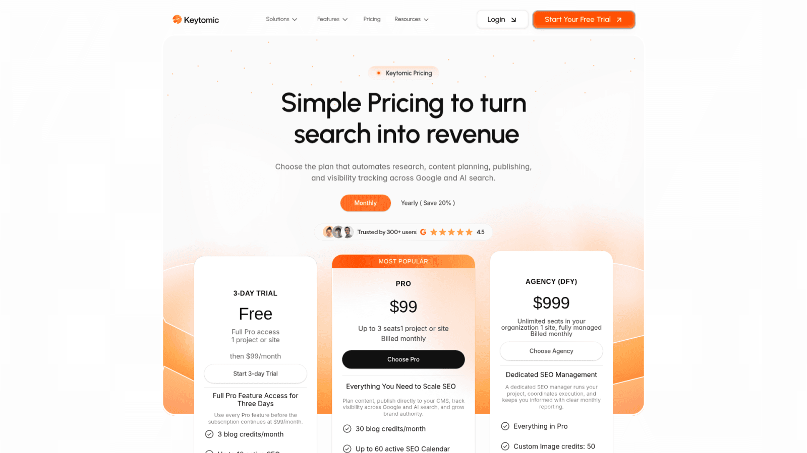 Keytomic pricing plans page