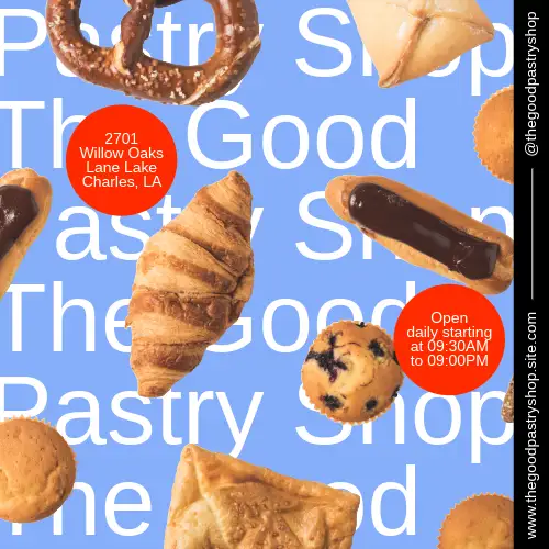 Light Blue & Red Modern Maximalist Information About Pastry Shop Food Business Facebook Post