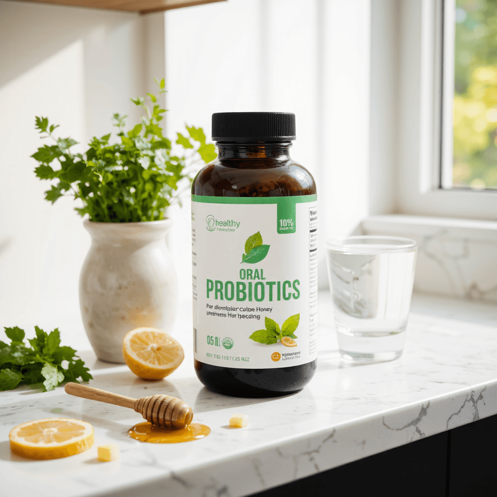 product photography of bottle of oral probiotics