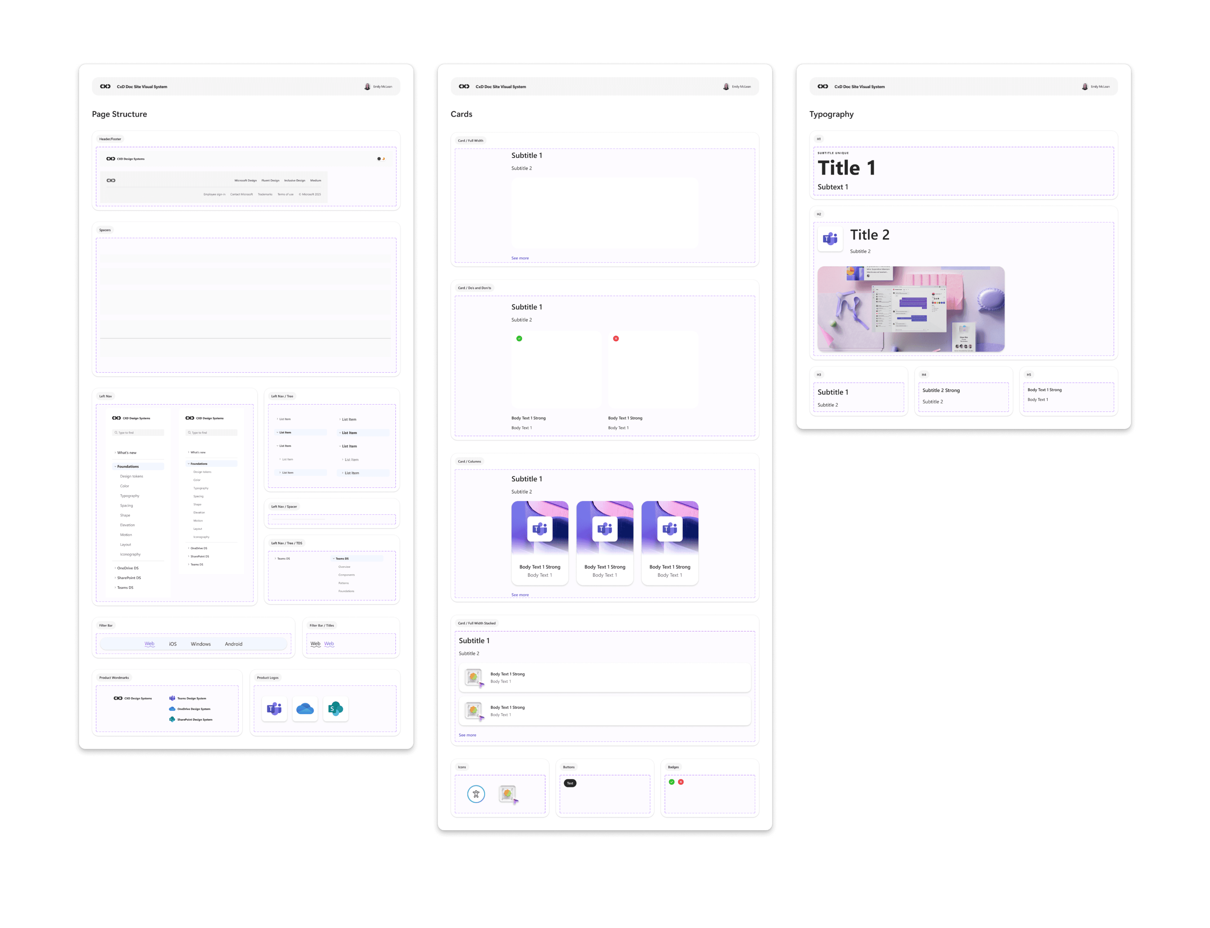 The CxD Doc Site visual system, built with a visual designer: page structure, cards, and typography